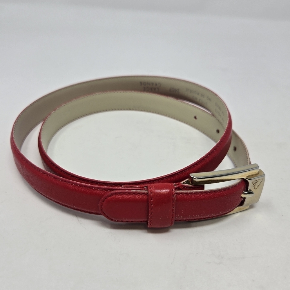 VINTAGE LIZ CLAIBORNE RED LEATHER BELT GOLD BUCKLE WOMEN LARGE CLASSIC OFFICE